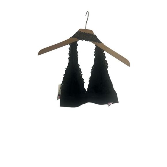 ✨PINK Victoria's Secret Black  Unlined Date Floral Lace Halter Sz S Bralette✨ - Picture 4 of 7